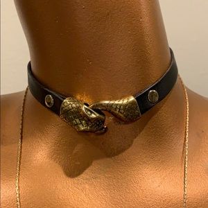 Sexy Gothic choker snake eating tail punk leather